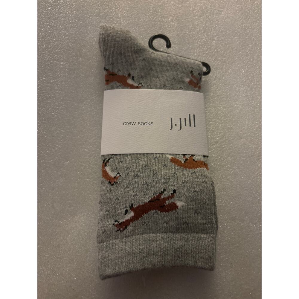 J. Jill Animal Print Gray Crew Socks 5-10 1/2 New Cozycore Preppy Quiet Luxury